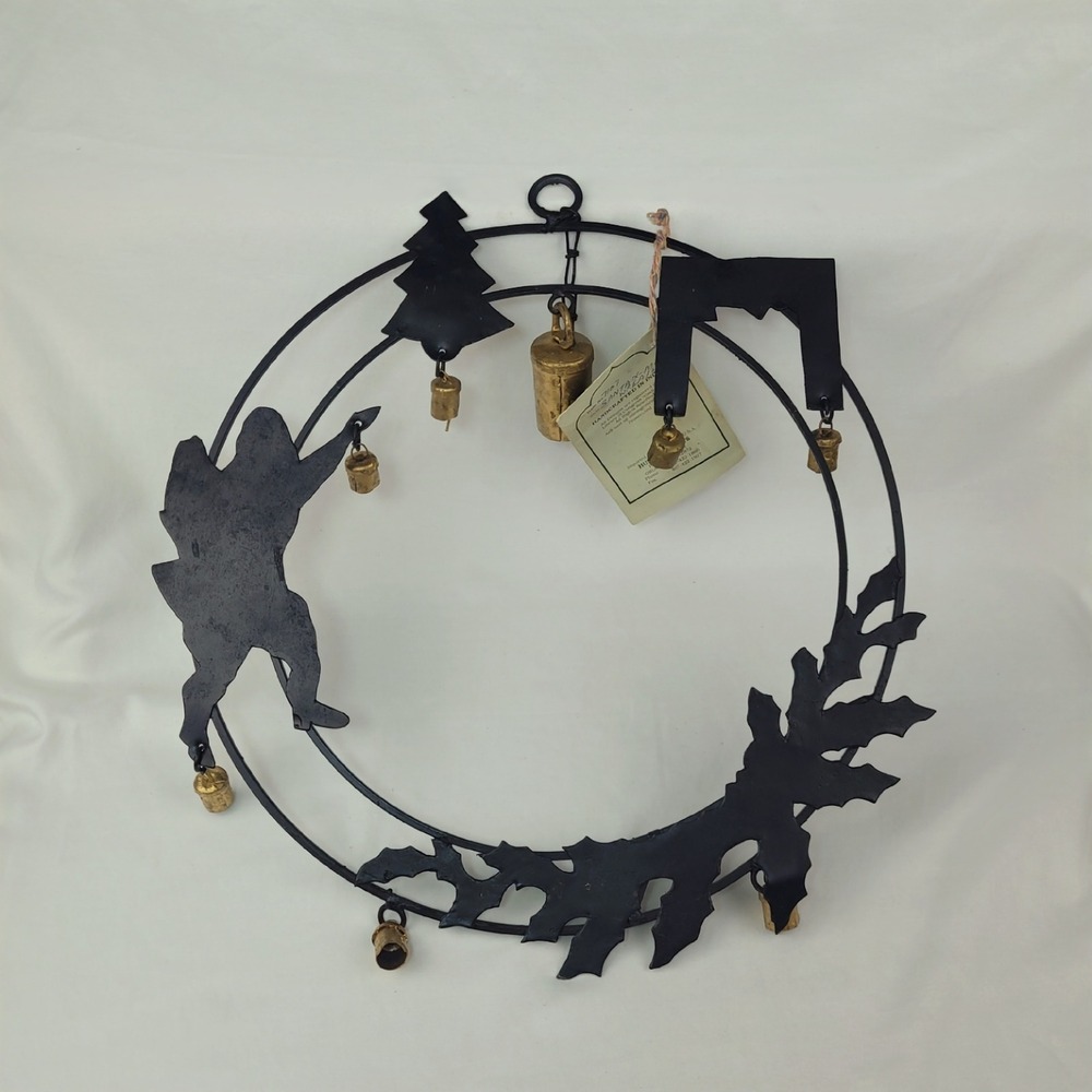 Husna Imports Iron Christmas Wreath Wind Chime Santa Tree Bells 15" Handcrafted